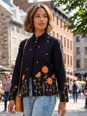 Navy Blue Embroidered Jacket/Blazer
